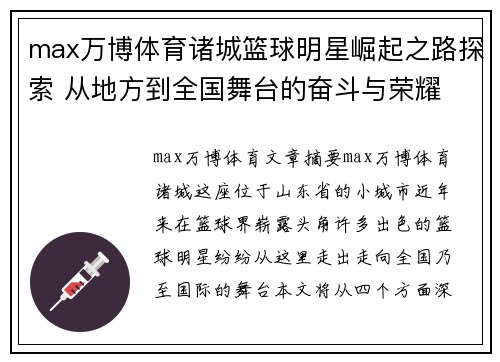 max万博体育诸城篮球明星崛起之路探索 从地方到全国舞台的奋斗与荣耀 - 副本